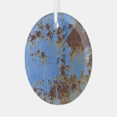 Metaal en blauwe verf textuur. glas ornament (Voorkant links)