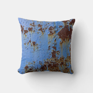 Metaal en blauwe verf textuur. kussen