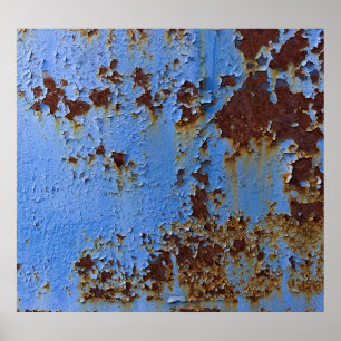 Metaal en blauwe verf textuur. poster