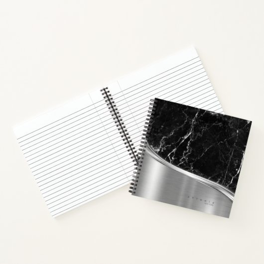 Metaal en Glitter Marble Wave Blk Silver ID808 Notitieboek (Binnen)