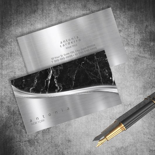 Metaal en Glitter Marble Wave Blk Silver ID808 Visitekaartje