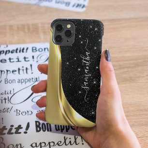 Metaal Glitter Look 3-D Gouden Monogram Golf iPhone 13 Hoesje