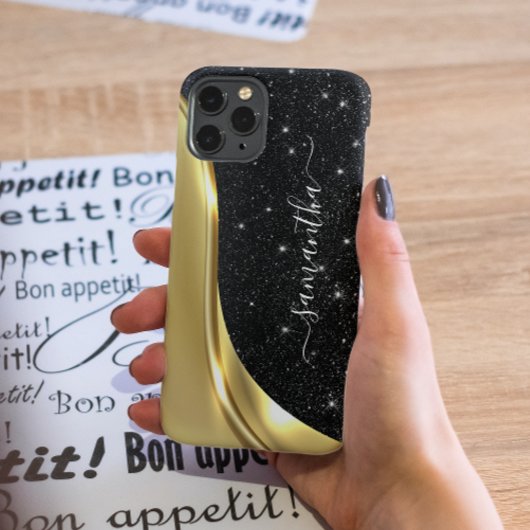 Metaal Glitter Look 3-D Gouden Monogram Golf Case-Mate iPhone Case