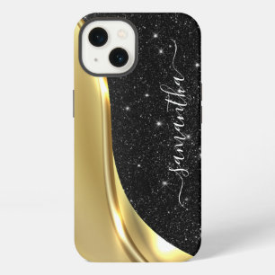 Metaal Glitter Look 3-D Gouden Monogram Golf iPhone 13 Hoesje