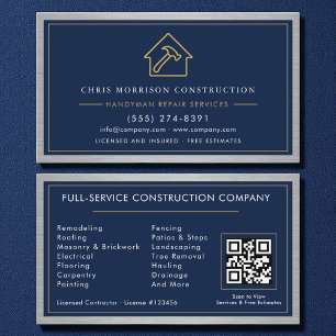 Metaal Handyman Navy Blauwe Gouden QR-code Visitekaartje