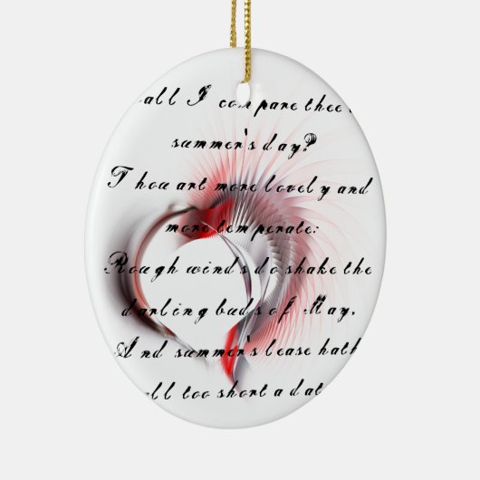 Metaal hart met Shakespeare sonnet 18 Keramisch Ornament (Rechts)