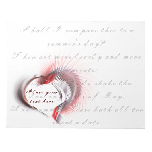 Metaal hart met Shakespeare sonnet 18 Notitieblok (Voorkant)