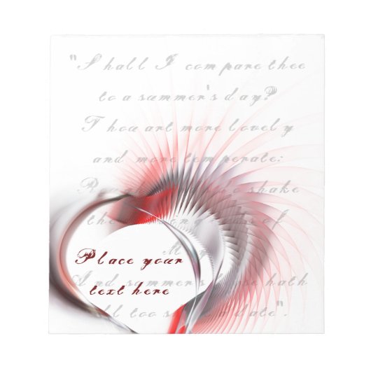 Metaal hart met Shakespeare sonnet 18 Notitieblok (Voorkant)