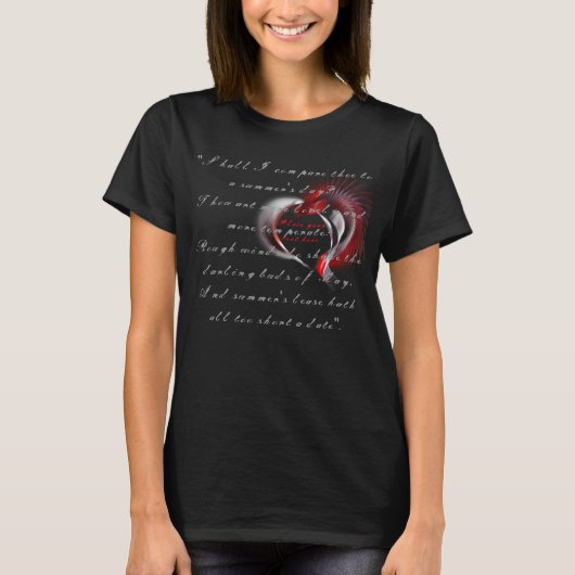 Metaal hart met Shakespeare sonnet 18 T-shirt (Voorkant)