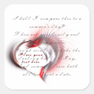 Metaal hart met Shakespeare sonnet 18 Vierkante Sticker