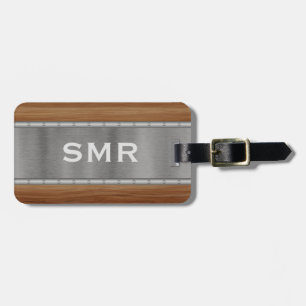 Metaal Hout Uitzicht Modern Persoonlijk Monogram Bagagelabel