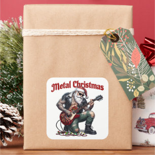 Metaal Kerstman Tattoo Santa Speelt Gitaar Vierkante Sticker