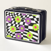 Metaal Lunchbox met Retro Checkers en Flowers (Achterkant)