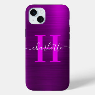 Metaal Magenta Paarse Handtekening Monogram iPhone 15 Mini Hoesje
