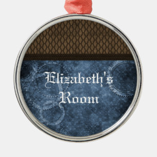 Metaal Ornament Steampunk, blauw