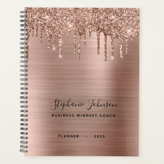 Metaal Roos Gold Glitter Drip Boss Lady Annual Planner (Voorkant)