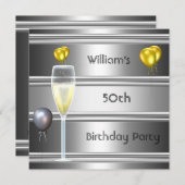 Metaal Silver Black 50th Birthday Mannen Kaart (Voorkant / Achterkant)