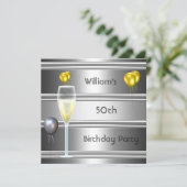 Metaal Silver Black 50th Birthday Mannen Kaart (Staand voorkant)
