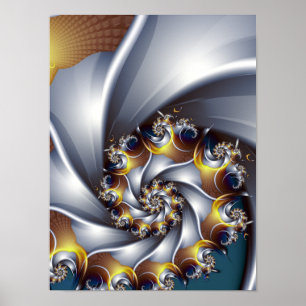 Metaal Zilver en Goud Fractale Nautilus Poster