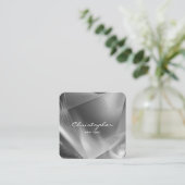 Metaal Zilver Geborsteld | QR-code & sociale media Vierkante Visitekaartje (Staand voorkant)