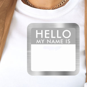 Metaal Zilver Hallo Mijn Naam Is Stickers