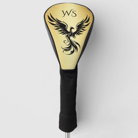 Metaalachtig Goud Zwarte Phoenix Monogram Initiaal Golfheadcover (Voorkant)