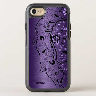 Metaalachtig Paars & Leeuwenkop Suiker Schedel OtterBox Symmetry iPhone 8/7 Hoesje
