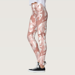 Metaalachtig Roos Gold Glitter Roze Marmer Camo Pr Leggings