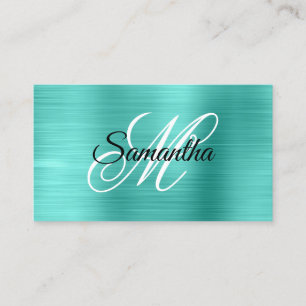 Metaalachtig Turquoise Fancy Monogram Visitekaartje