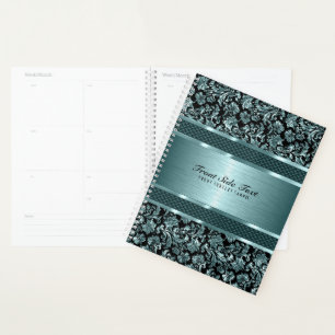 Metaalachtige Damast en geborstelde aluminium blau Planner