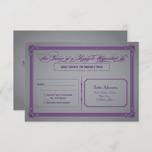 Metaalachtige Paarse en grijze bruiloft RSVP (Voorkant / Achterkant)