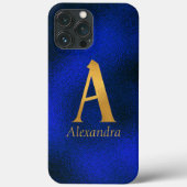 Metaalblauw en goudmonogram A Case-Mate iPhone Case (Achterkant)