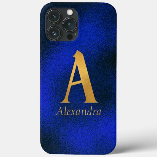 Metaalblauw en goudmonogram A Case-Mate iPhone Case (Achterkant)