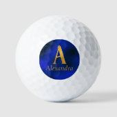 Metaalblauw en goudmonogram A Golfballen (Voorkant)