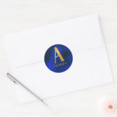 Metaalblauw en goudmonogram A Ronde Sticker (Envelop)