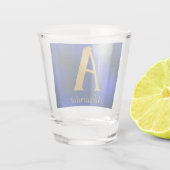 Metaalblauw en goudmonogram A Shot Glas (Achterkant)