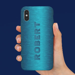 Metaalblauw geborsteld aluminium blikje iPhone XR hoesje