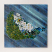 Metaalblauw-groene pacocks, Emerald Green Silk Legpuzzel (Horizontaal)