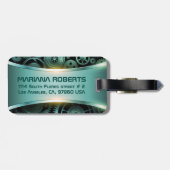 Metaalblauw-groene textuur achtergrond bagagelabel (Achterkant horizontaal)