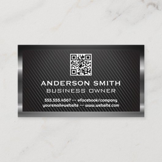 Metaalborstel | QR-code | Koolstofvezel Visitekaartje (Voorkant)