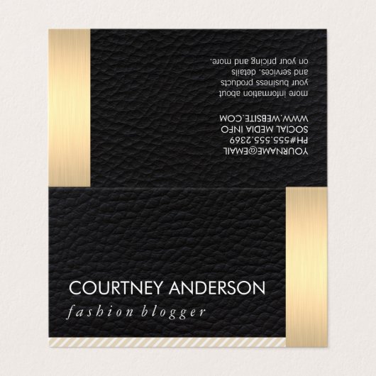 Metaalgarnaal en leder met strips visitekaartjes (Buitenkant ongevouwen)