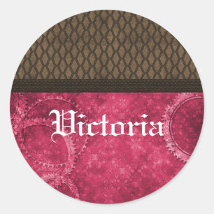 Metaalgear Steampunk-Stickers, roze Ronde Sticker