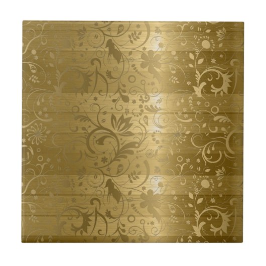 MetaalGold Stripes en Floral Fabric Pattern Tegeltje (Voorkant)