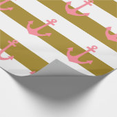 MetaalGold Stripes en roze Nautisch Cadeaupapier (Hoek)