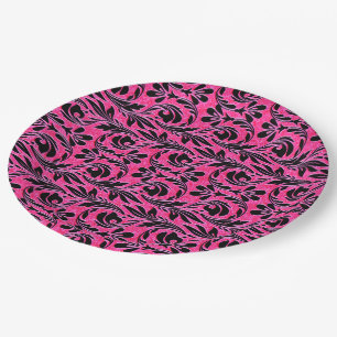 Metaalgolven — Hot-roze-zwart-PAPIER BORDEN Papieren Bordje