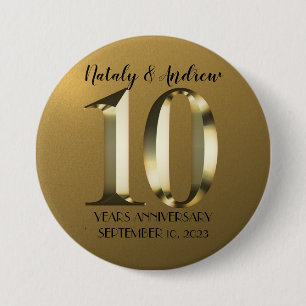 Metaalgoud 10e bruiloft ronde button 7,6 cm