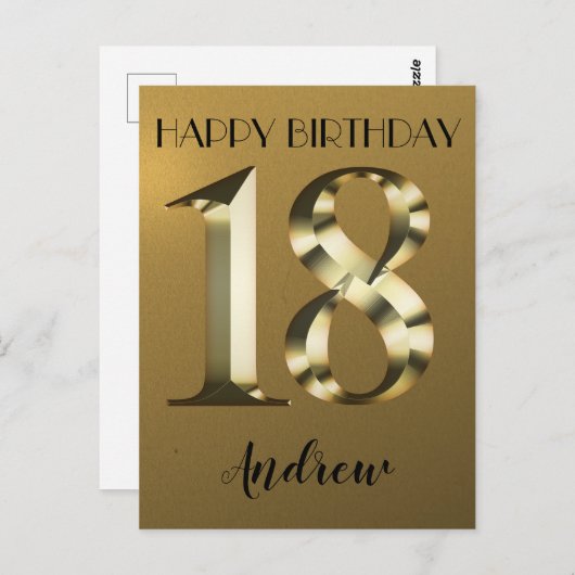 Metaalgoud 18e verjaardag briefkaart (Voorkant / Achterkant)