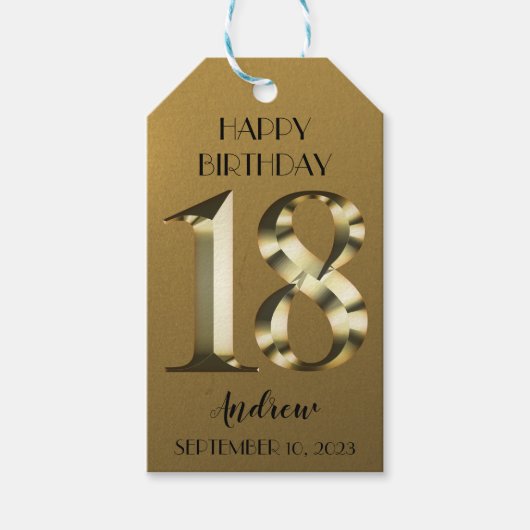 Metaalgoud 18e verjaardag cadeaulabel (Voorkant)