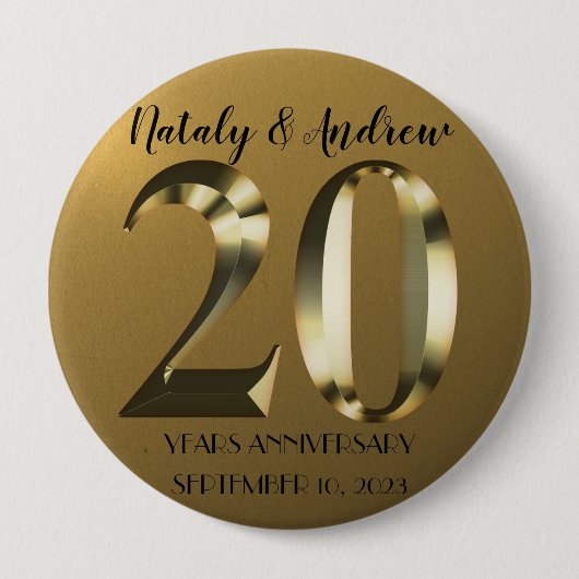Metaalgoud 20e Jubileum voor bruiloft Ronde Button 4,0 Cm (Voorkant)