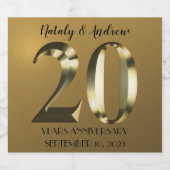Metaalgoud 20e Jubileum voor bruiloft Sparkling Wijnetiket (Enkel label)